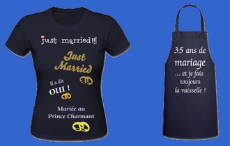 t shirt mariage just married personnalisé